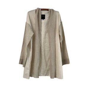 Pas de Calais Womens Cream Taupe Silk Linen Shawl Collar Duster Cardigan S EU36